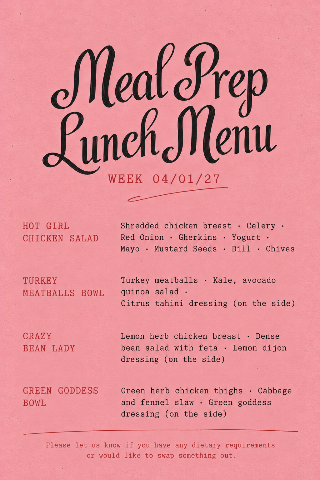 Lunch Menu Week 04/01/27